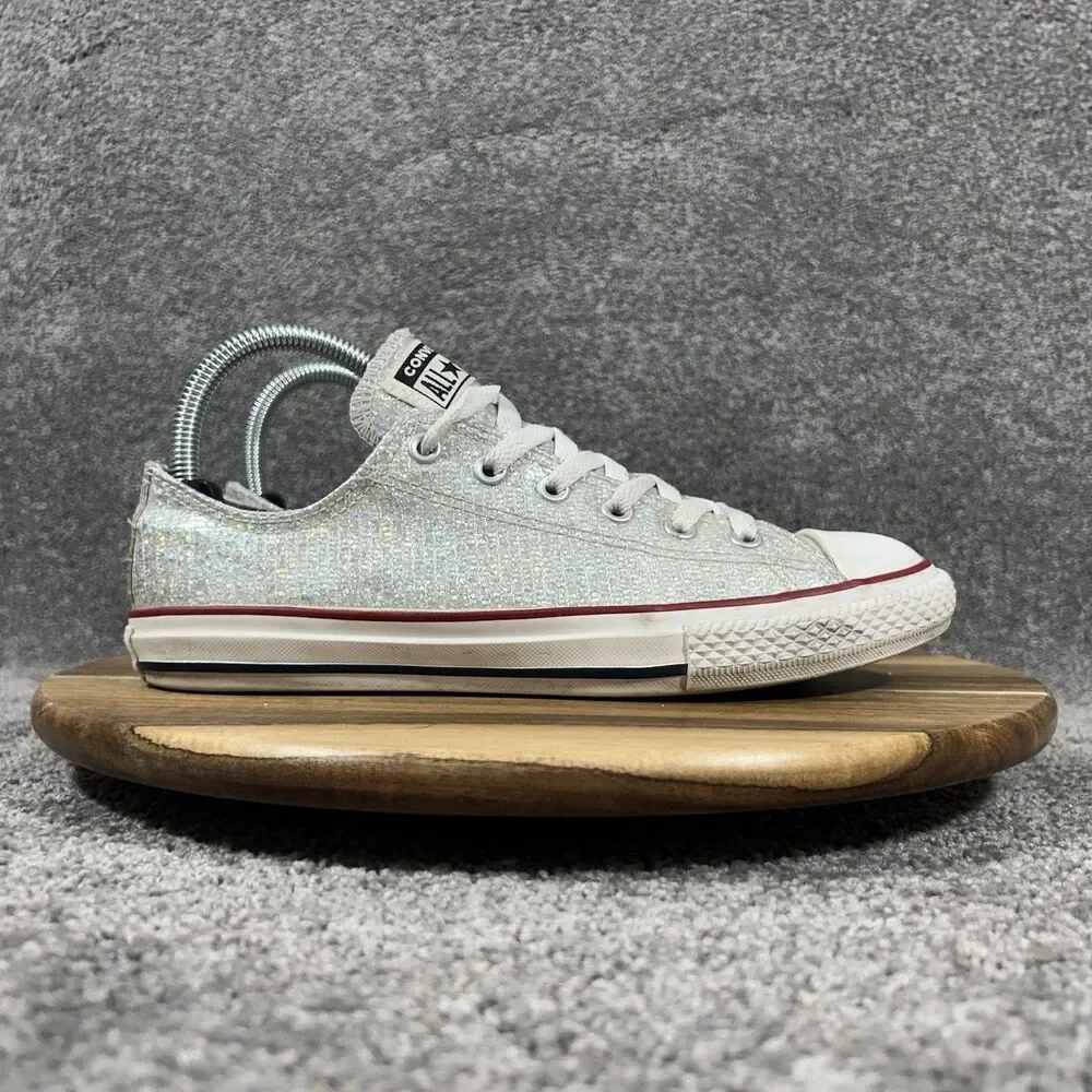 Converse Chuck Taylor All Star Ox 663627C Kids Size 5 Sliver Sparkle Shoes Used